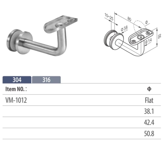 SUSgoods: 316L Glass Handrail Bracket Curved Stem Wholesale(图1)